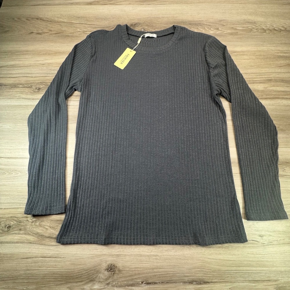 NWT EKOUAER Men's Ribbed Long Sleeve Crew Neck Casual‎ Pullover Shirt Top L